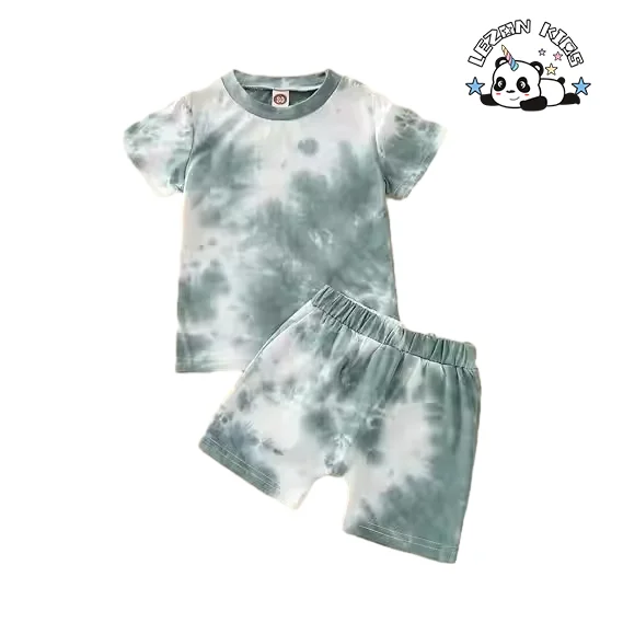 LEZONKIDS - Customizable Tie-Dye Outfits Short Sleeve T-Shirt Tops+Short Pants 2Pcs Summer Cotton Boys Clothes Set